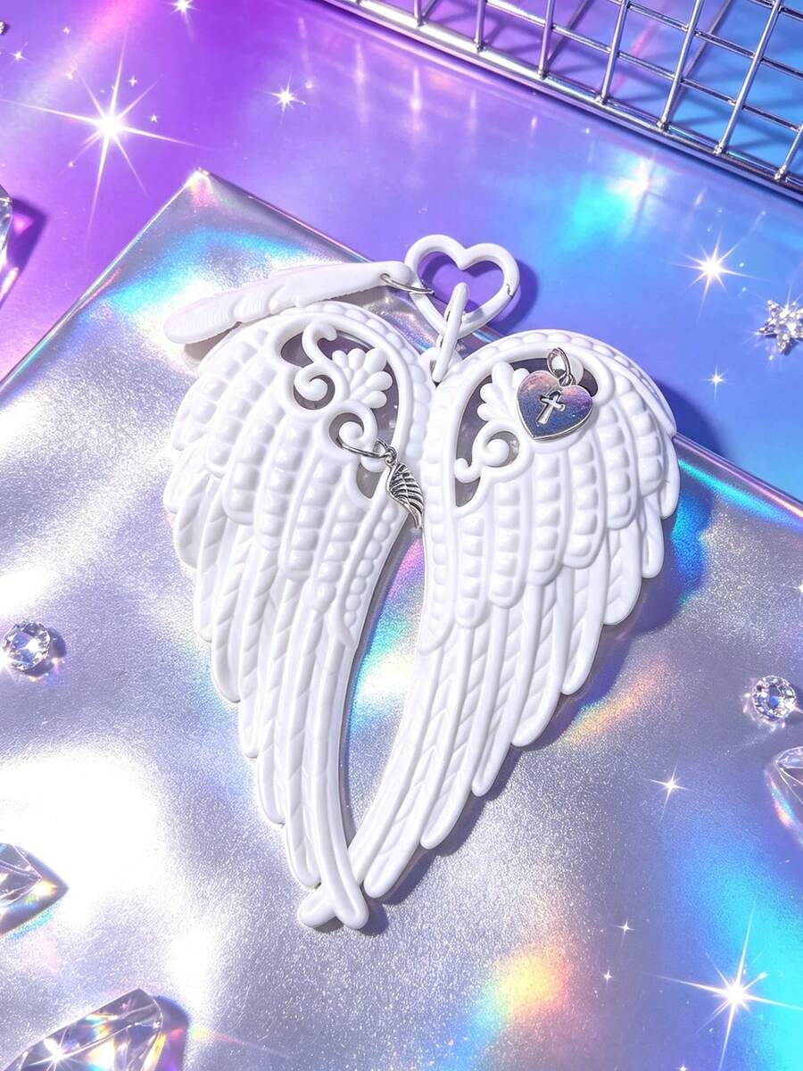 1pc Y2K Style White Wing Bag Charm, Cross Heart Wing Bag Accessory, Oversized Pendant Suitable For Preppy, Dark Gothic And Other Styles - White - View 1