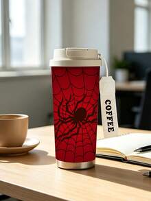 1pc/5pcs 500ml Halloween Red Spider Web Stainless Steel Insulated Coffee Mug, Spider And Spider Web Halloween Pattern Print Design, Autumn/Winter Couple Water Cup With Lanyard Portable Coffee Mug, Suitable For Daily Commute - Red-spider - View 4