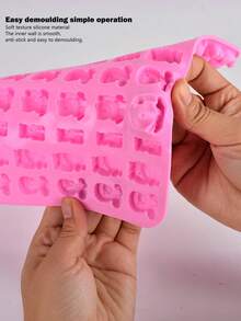 Large Capacity 60-Cavity Mini Animal Pink Silicone Chocolate Mold, Easy Release High Temperature Resistant Cartoon Animal Gummy Mold, Multi-Cavity Bear Lion Silicone Baking Mold Suitable For Homemade Candy, Pudding, Handmade Scented Candles, Home Baking Essential - Multicolor - View 9