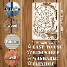 Clock Stencil, A4 Size Reusable Plastic Painting Template For Fabric, Farmhouse Art Projects And DIY Crafts. Suitable For Wall Murals, T-Shirts, Home Decor, Easy To Use, 11.7" X 8.3" Stencil - A - View 2