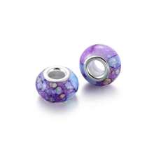 47Pcs Purple Watercolor Pattern Large Hole European Charm Beads Craft Set, Round Resin Spacer Beads For DIY Bracelet, Necklace, Pen, Macrame Cord & Handmade Jewelry Craft Supplies - Purple - View 4