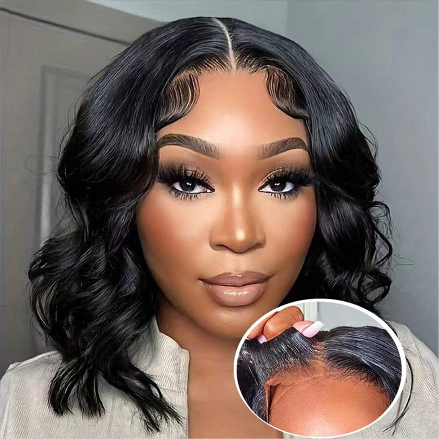 Body Wave Bob Wig Human Hair 4x4 Lace Front Wig 180% Density Transparent Lace Human Hair Wigs