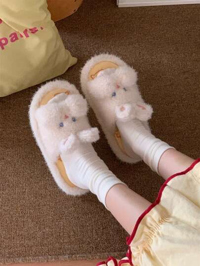 XIXITIAO Cute Long‑Ear Rabbit Shaped Slippers, Soft Sole Warm Home Slippers, Lightweight Indoor House Shoes