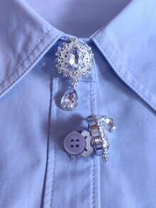 1pc/2pcs Elegant Diamond Shirt Button Cover, Clip-On Button Cover, Fashion Crystal Cufflink Cover - Silver - View 4