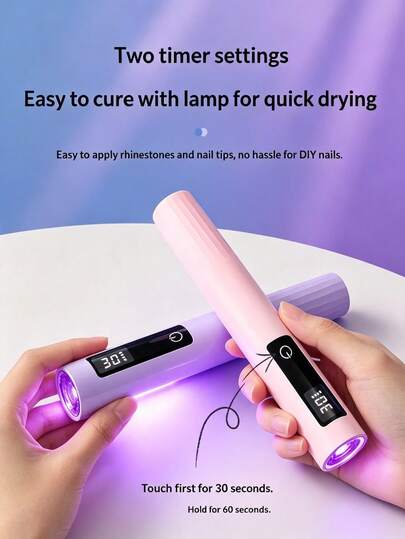 1 Set Multi-Angle Adjustable ABS Material 180° Foldable 360° Rotatable Dual-Mode Timer Touch Digital Display White Light Purple Light Pink Handheld UV LED Nail Lamp, Home Salon Nail DIY Gel Curing Supplies Tool