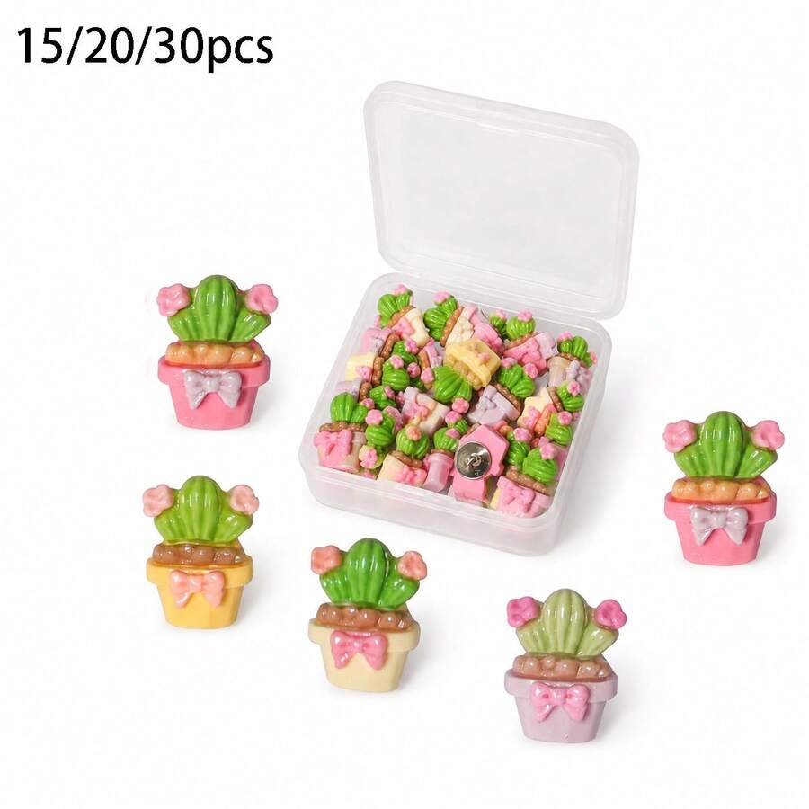 15/20/30Pcs Cactus Decorative Pins Pin, Cute Office Decor Thumb Tacks, Suitable For Bulletin Boards Offices Home Cork Boards And Classrooms,Random Color - A - View 1