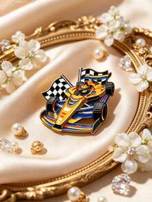 1pc Cartoon F1 Racing Checkered Flag Lapel Pin, Hip Hop Sporty Style, Unisex, Travel Outfit Cool Fashion Decorative Brooch - Yellow - View 14