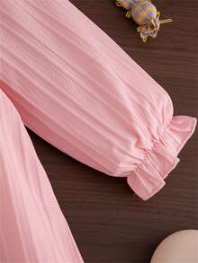 Autumn/Winter Minimalist Sweet Style A-Line Ruffle Bow Long Sleeve Dress For Toddler Girls, Suitable For Garden And Family Gatherings - Pink - View 5