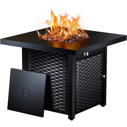 28 Inch Propane Fire Pit CSA Listed Outdoor Fire Pit Table 50000 BTU Steel Gas Fire Pit With Lid Lava Rocks Warmth Atmosphere Accent Heater Table For Patio Deck Garden Black Single Piece