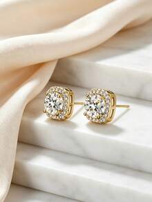 1 Pair Copper Base Cushion Cubic Zirconia Stud Earrings, Sparkling Prong Set CZ Luxury Earrings For Women Wedding Party Daily Jewelry Gift - Multicolor - View 5