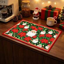 1pc Dish Drying Mat, Coffee Machine Mat, Christmas Dish Drying Mat, Christmas Flower & Santa Claus Pattern Kitchen Drain Mat, Absorbent Quick Dry Tabletop Protector, Holiday Atmosphere Suitable For Kitchen & Dining Table, Dish Water Control Mat, Home Gift, Tabletop Decor - XYLSD-943 - View 3