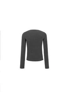 Women's New Autumn/Winter Fitted Long Sleeve T-Shirt, Grey Base Layer Top, Sexy Style - Grey - View 10