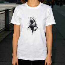 Unisex Night Out Art Print Tee, Stylish Cotton Graphic, Evening Walk Dating Oversized Short Sleeve Top - 白色 - 查看 1