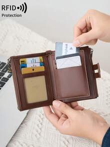 FOREVER MIYIN Dompet Lipat Pendek Pria dengan Perlindungan RFID, Dompet Koin dengan Resleting Ganda, Tempat Kartu Kapasitas Besar dengan Rantai Anti-Hilang, Jendela Foto ID untuk Penggunaan Sehari-hari - MultiWarna - View 10
