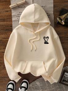Women's New Autumn/Winter Minimalist American Racing Style Casual Fashion Versatile Warm Thermal Lined Hooded Sweatshirt - Apricot - View 4
