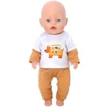 Clothes Designed For 14‑18‑Inch / 36‑45‑Centimeter Newborn Dolls, Two Adorable Styles Of Rabbit‑Flower And Puppy‑Bus Prints, Color‑Block Fake Two‑Piece Tops, Cuffed Long Pants, Firm Overlocked Edges, Ideal Holiday Gifts (Dolls Not Included) - Multicolor - View 11