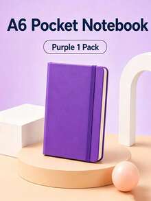 A6 Pocket Hardcover Notebook, 84 Sheets Thick Beige Paper, Premium PU Cover, Strap Design, Lined Pages, 7 Colors, Office Study Portable Memo Pad - Multicolor - View 7
