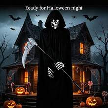Halloween Horror Ghost Phantom Adult Cosplay Costume | Men's Hooded Robe Cloak Scythe Mask Gloves - Multicolor - View 7