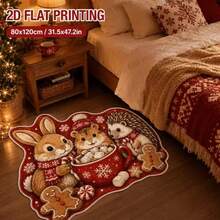 Flat Printed Bath Mat Bathroom Rug, 1pc 850GSM Non-Slip Mat, Velvet Surface With Dotted Plastic Backing, Christmas Rabbit Hamster Hedgehog Snowman Hot Cocoa Gingerbread Snowflake Pattern Printed Rug, Suitable For Porch, Bathroom, Christmas Decor, Home Decor, Cute Animal Shaped Living Room Rug, Dirt-Resistant, Skin-Friendly, Soft, Balcony, Bedroom Floor Mat - C - View 4