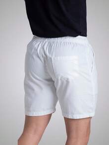Men's Twill Shorts Simple Casual Fabric Pocket Drawstring Bermuda Shorts - Light Wash - View 5