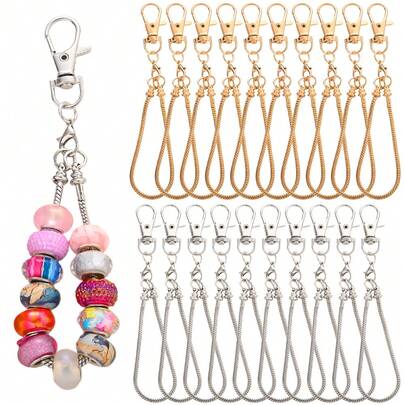 2sets 17+5cm Alloy Lobster Clasp Keychain Snake Chain Beaded Bar Kit, For DIY Jewelry Making Bag Pendant Accessories