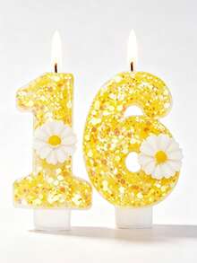 Yellow Crystal White Daisy Number Candles 0-9 For Birthday Party Cake Decorations - Multicolor - View 1