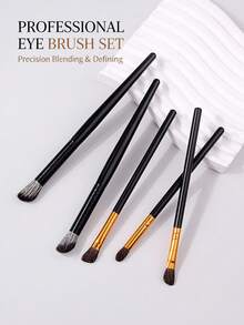 5Pcs Makeup Brush Set,For Eyeshadow Blending, Shading, Concealer And Eyebrow, ,Beginners & Makeup Lovers Daily Eye Makeup - Black - View 5