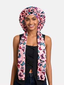 2pcs Women's Long Hair Satin Sleep Cap, Faux Silk Long Tube Elastic Hairband Cap, Beauty Hair Cap Suitable For Daily Use - Purple/Blue - View 41