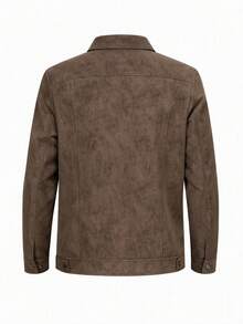 Men's Faux Leather Lapel Zip-Up Jacket, Old Money Style Vintage Minimalist Solid Color Casual Commuter Coat For Autumn/Winter - Brown - View 4