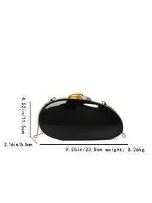 Women's Evening Clutch, Solid Color Hard Shell, Dual-Tone Metal Clasp, Detachable Chain Strap, Fashionable Portable Hard Shell Wallet, Suitable For Weddings, Parties, Balls - Black - View 8