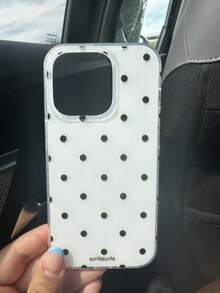 時尚手機殼，極簡可愛設計，黑白波點圖案，適用於 iPhone 11 至 17 系列，包含 Pro Max 版本。(3D 效果圖基於實際產品，表面微粒建議謹慎購買，手機殼側面有均勻透明邊框) - 白色 - 查看 4