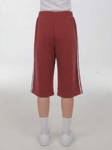 Adidas Originals Women's Casual Striped Colorblock Distressed Sports Capris - Burgundy - View 2