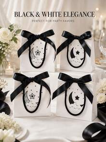 1/2/3/6 Pcs Reusable Double Sided Star Moon Print Bow Handheld Gift Bags Candy Bakery Packaging For Wedding Birthday Party Favor Lunch Shopping Pouches - Multicolor - View 6