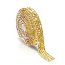 1 Yard Self-Adhesive Shiny Crystal Rhinestone Diamond Ribbon, Christmas Decoration Rhinestone Sequin Sticker, DIY Car Computer Vanity Table Craft, Wedding Party Decoration Sticker Packaging Roll, 2mm Rhinestone Craft - 1 Yard Gold - View 7