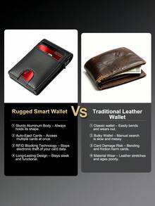 Men's Carbon Fiber RFID Anti-Theft Ultra-Thin Pop-Up Credit Card Holder, Bi-Fold Smart Card Wallet With ID Window And Cash Compartment - Black - View 7