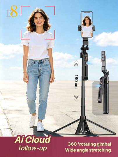 D8 1.8M Smart Auto-Tracking Gimbal Tripod, AI Face Tracking Joystick Stabilizer, Anti-Shake, 360° Horizontal & Vertical Rotation, Aluminum Alloy Extendable Selfie Stick, 4-Leg Stable Phone Holder, Suitable For Selfie, Video Vlog, Live Streaming