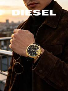Diesel Mega Chief Men's Black & Gold Watch, Large Chronograph Quartz Wristwatch, Round Dial, Date Function, DZ4344 - Black - View 5