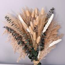 55+ Pcs Artificial Flower Bouquet With Pampas Grass And Bunny Tails For Vase | Artificial Pampas Grass, Bunny Tails And Reed Stems Create A Soft, Layered Bouquet For Neutral Boho And Rustic Vase Decor. - Brown White 2 - View 4