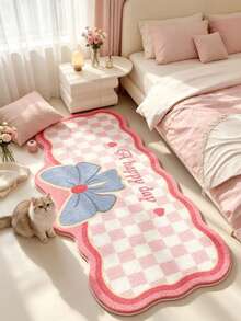 1 pieza Alfombra decorativa con lazo azul y cuadros rosas, manta para la cama, alfombra decorativa, alfombra para la sala de estar, alfombra de felpa para la cama, alfombra de otoño/invierno, alfombra gruesa, alfombra grande para la sala de estar, alfombra para el dormitorio, decoración del hogar para la sala de estar, alfombra para exteriores, alfombra lavable - Multicolor 1 - Ver 4