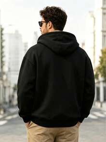 Men's Lamb Fleece Hooded Sweatshirt, Autumn/Winter Fashion Casual Sports Fleece Jacket, Suitable For Daily Outdoor Wear, Gift For Family, Gift For Husband - Black - View 2