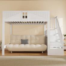 Bed Frame White With Storage Multifunctional Solid Wood 252.5 X 145 X For Bedroom And Kids Room - 白色 - 查看 4