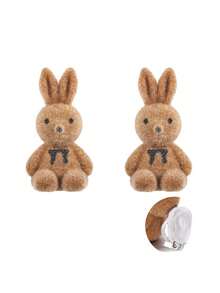 1 Pair Girls Cute Academy Style Sweet Cute Ear Clips, Teenager Earrings Flocked 3D Rabbit And Bear Studs, Autumn/Winter Fuzzy Feel No-Piercing Ear Clips And Studs - Khaki - View 9