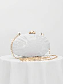 1pc European And American Women's Acrylic Evening Clutch Bag, Box Design Water Drop Shape Handbag, Fashionable Chain Crossbody Bag, Party Bag, Ball Bag, Wedding Bridal Bag, Banquet Bag, Asymmetrical Bag, Random Pattern - White - View 5