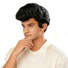 Men's Fashion Black Wavy Disco Wig, 1950s Rock Star Cosplay Synthetic Hair Wig - Black - View 6