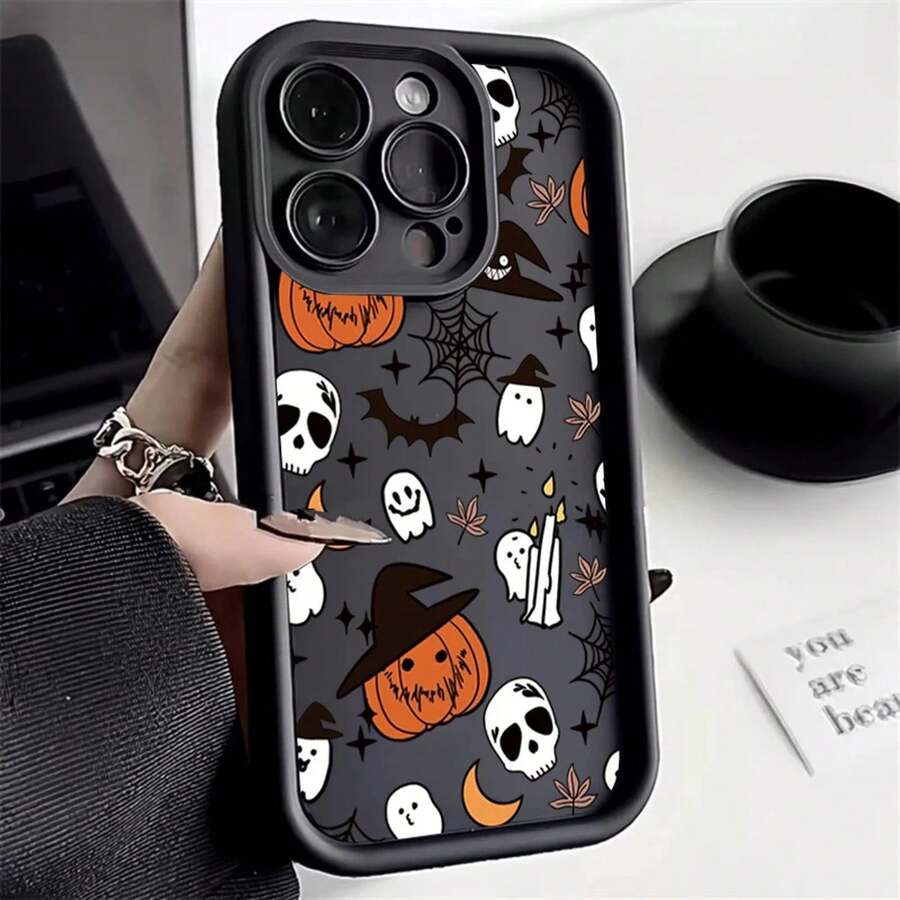Halloween Pumpkin Ghost Silicone Phone Case For IPhone 16 15 14 13 12 11 Pro Max 17 Air Plus Soft Cover 0ZWO - 黑色 - 查看 1