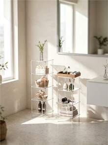 Transparent Acrylic 6-Tier Corner Storage Rack, Multi-Size Tall Floor Display Stand, Square Transparent Organizer Shelf, Suitable For Bathroom, Bedroom, Living Room - Multicolor - View 3