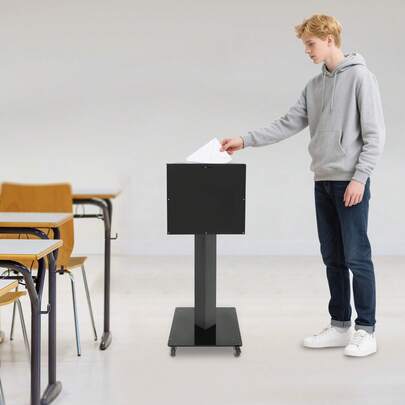 LianDu-US Freestanding Acrylic Suggestion Box With Wheels & Lock, Slotted Top Collection Case For Votes, Feedback Cards And Donations For Business & Event Venues