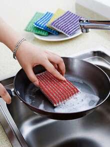 16pcs Cleaning Sponges, Dishwashing Sponges, Striped Steel Wool Scrubbers, Suitable For Kitchen Utensils, Frying Pans, Pots, Stovetops, Microwave Cleaning - Multicolor - View 5