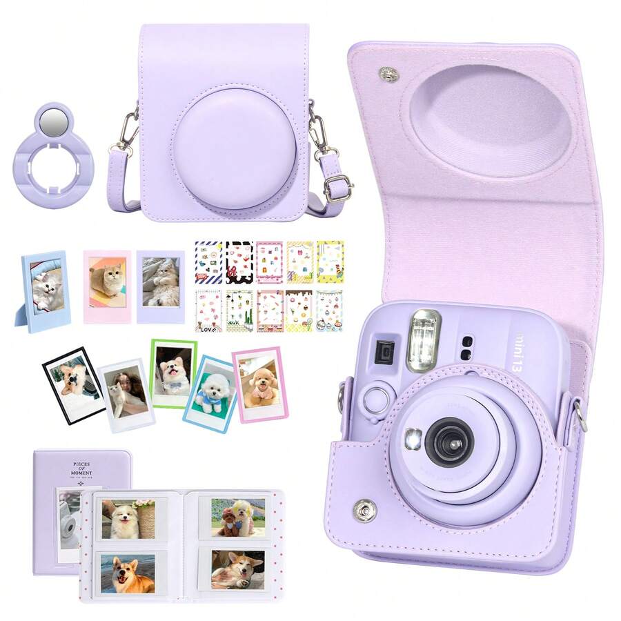 Mini 13 Instant Camera Mini 13 Set, Accessories Include PU Camera Protective Case, 3 Mini Photo Frames, 5 Magnetic Photo Frames, 10 DIY Stickers, 64-Page Photo Album, Selfie Mirror - View 1