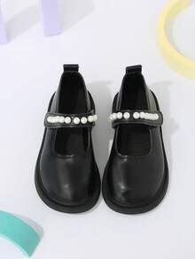 Giày Mary Jane cho bé gái màu đen đính ngọc trai, khóa dán, phù hợp mặc hàng ngày và đi học mùa xuân/thu - màu đen - Xem 3